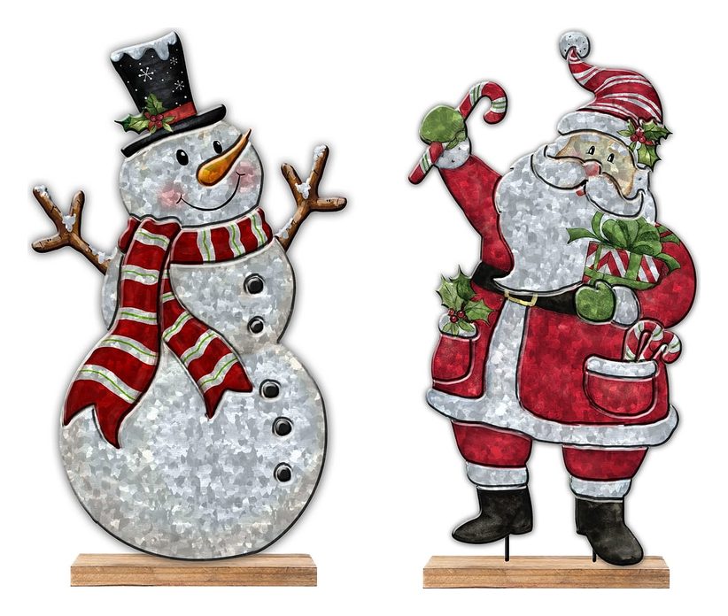 Snowman and Santa standing figures