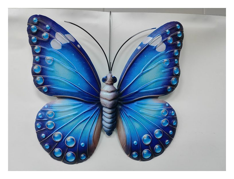 Blue butterfly metal wall art, large
