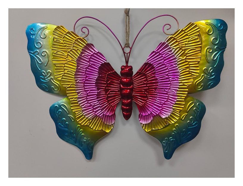 Pink butterfly metal wall art