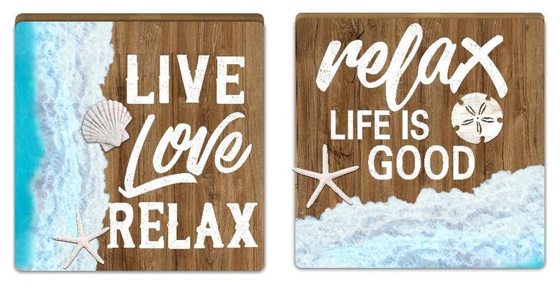 Live Love Relax square wall sign, pair