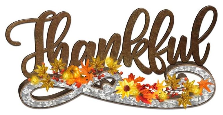 Thankful galvanized script wall decor with fall florals
