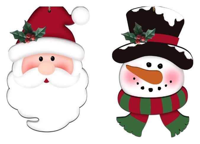 Santa and Snowman head hanging sign, pair