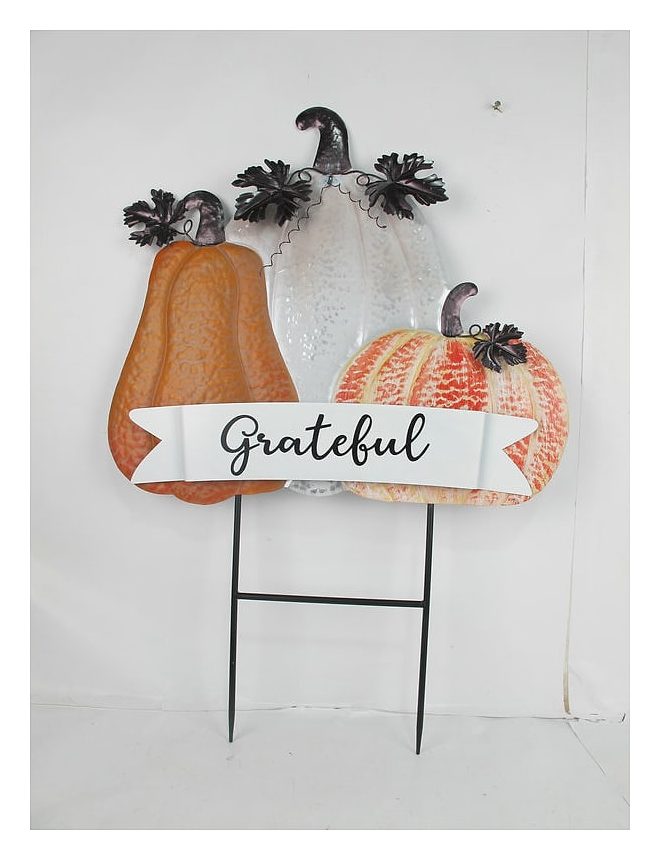 Grateful pumpkin yard stake