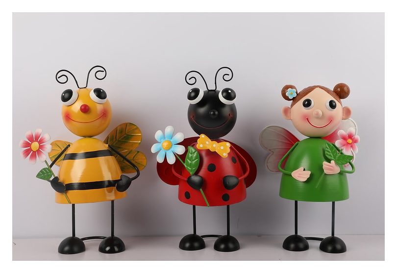 Bee and ladybug garden figures, 3pcs